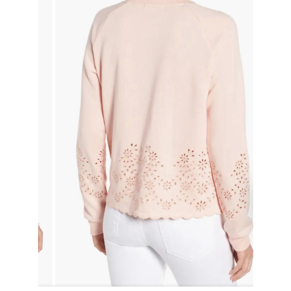 Rebecca Minkoff Morgan Eyelet Scalloped Sweatshirt Pink Womens Small - Picture 2 of 6